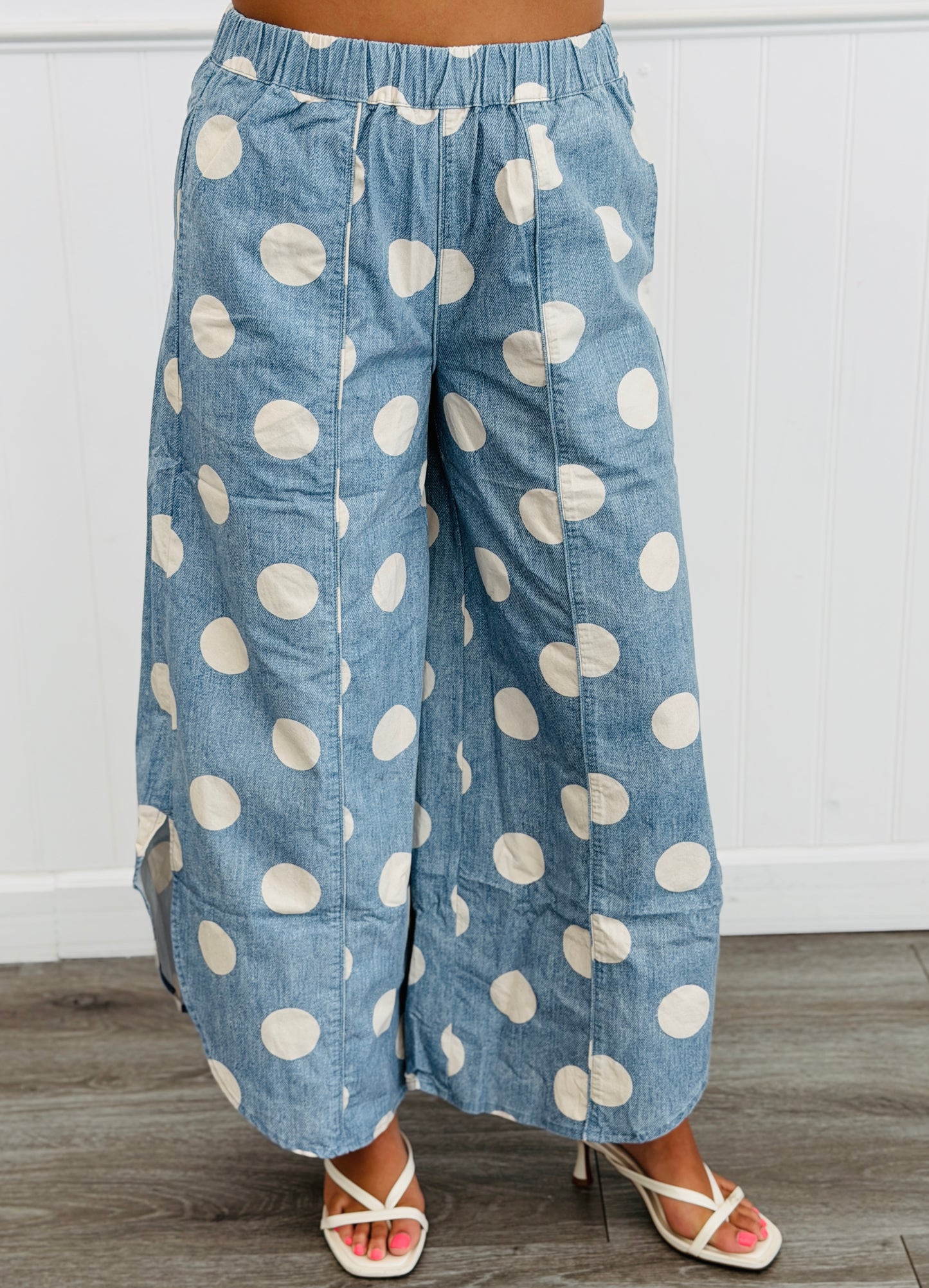 Denim Blue/Ivory Polka Dot Tulip Hem Pants (Reg.)