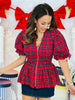 Plaid Smocked Waist Hourglass Top (Reg.)-3 Colors