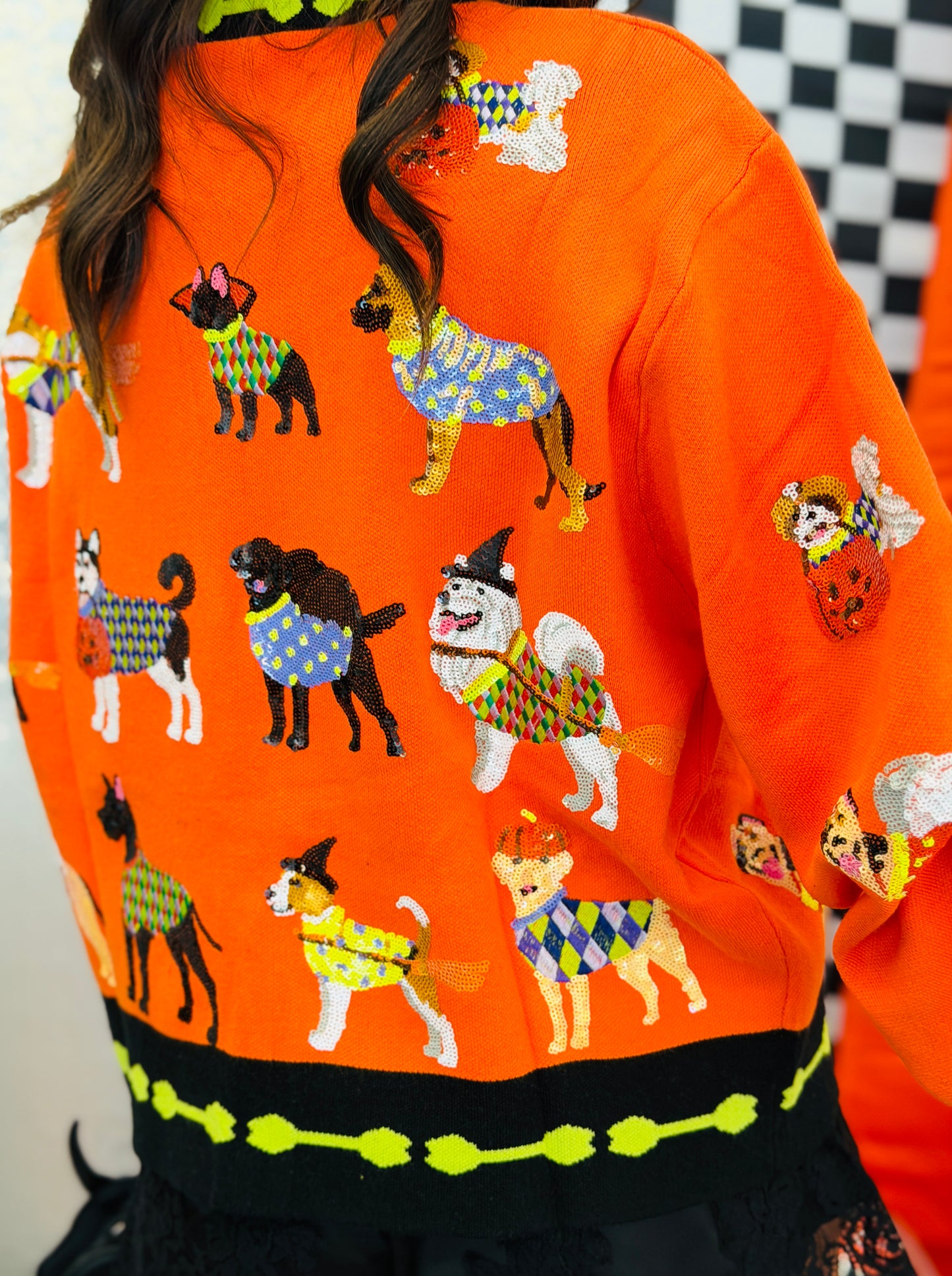 Queen Of Sparkles Orange Halloween Dogs Button Up Cardigan (Reg. and Plus)