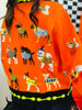 Queen Of Sparkles Orange Halloween Dogs Button Up Cardigan (Reg. and Plus)