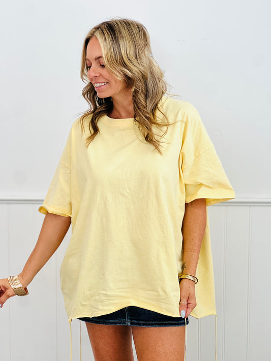 Yellow Asymmetric Drawstring Oversized Tee (Reg. and Plus)
