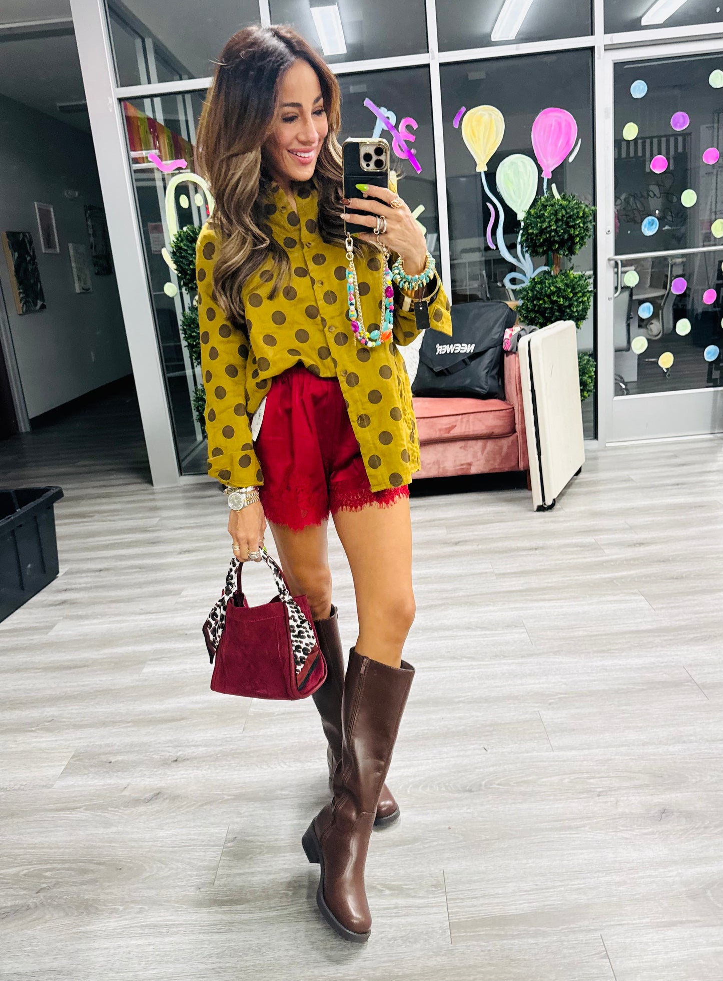 Olive Polka Dot Shirt & Short Set (Reg & Plus)