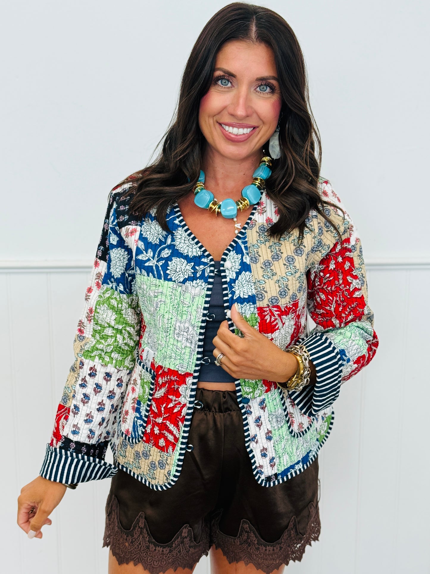 Quilted Patch Reversible Cotton Jacket  (Reg. and Plus)