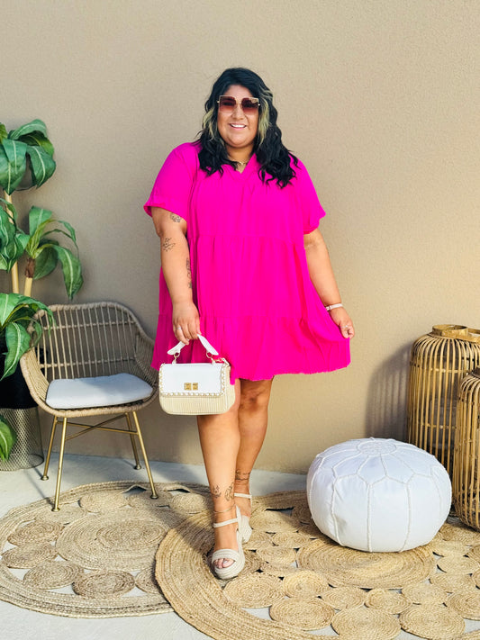 Hot Pink Rayon Challis Dress (Reg & Plus)