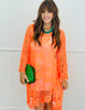 Neon Orange Crochet Knit Cover Up Dress (One Size)