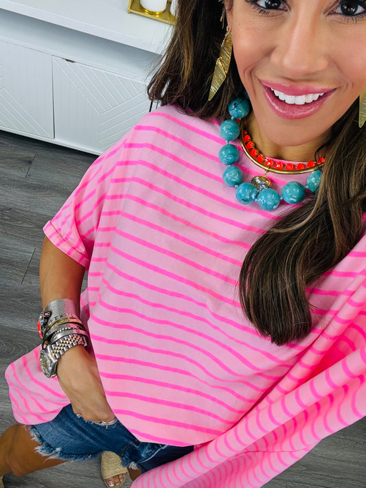 Pink Striped High Low Blouse (One Size)