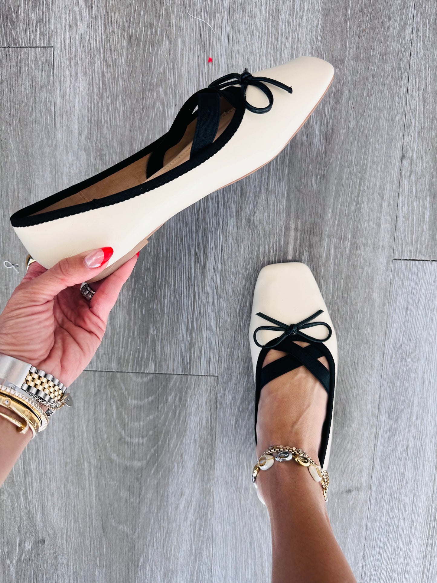 Ivory/Black Just For You Ballet Flats