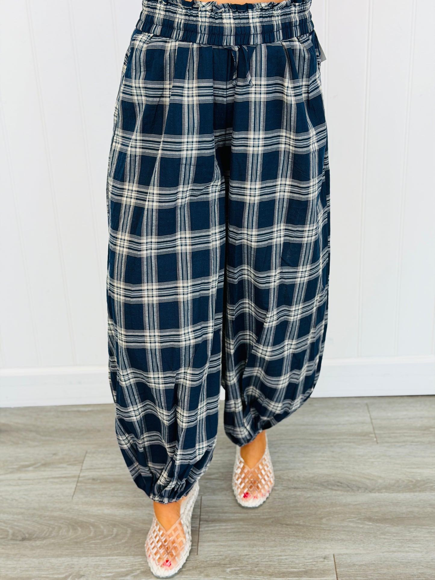 Navy Plaid Baggy Balloon Jogger Pants (Reg.)