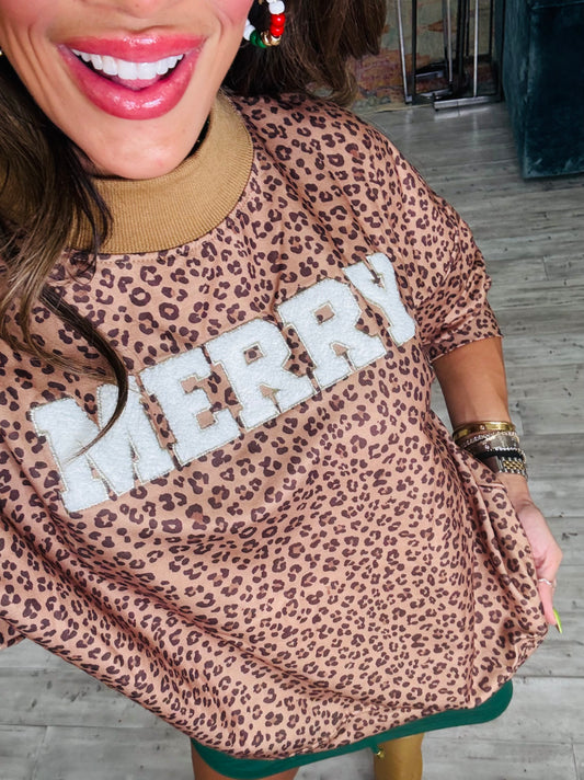Merry Leopard Mock Neck Sweatshirt (Reg. and Plus)