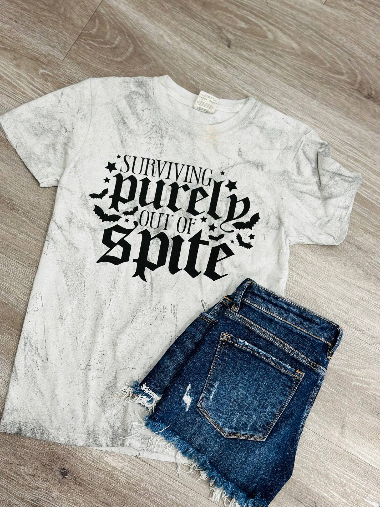 Washed Grey Surviving Purely Out Of Spite Tee (Reg .and Plus)