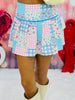 Aqua/Pink Gingham Floral Patchwork Skort (Reg.)