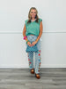 Washed Denim Floral Embroidered Pants (Reg.)