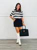 Black/Cream Striped Sequin Embellished Sweater Top (Reg.)