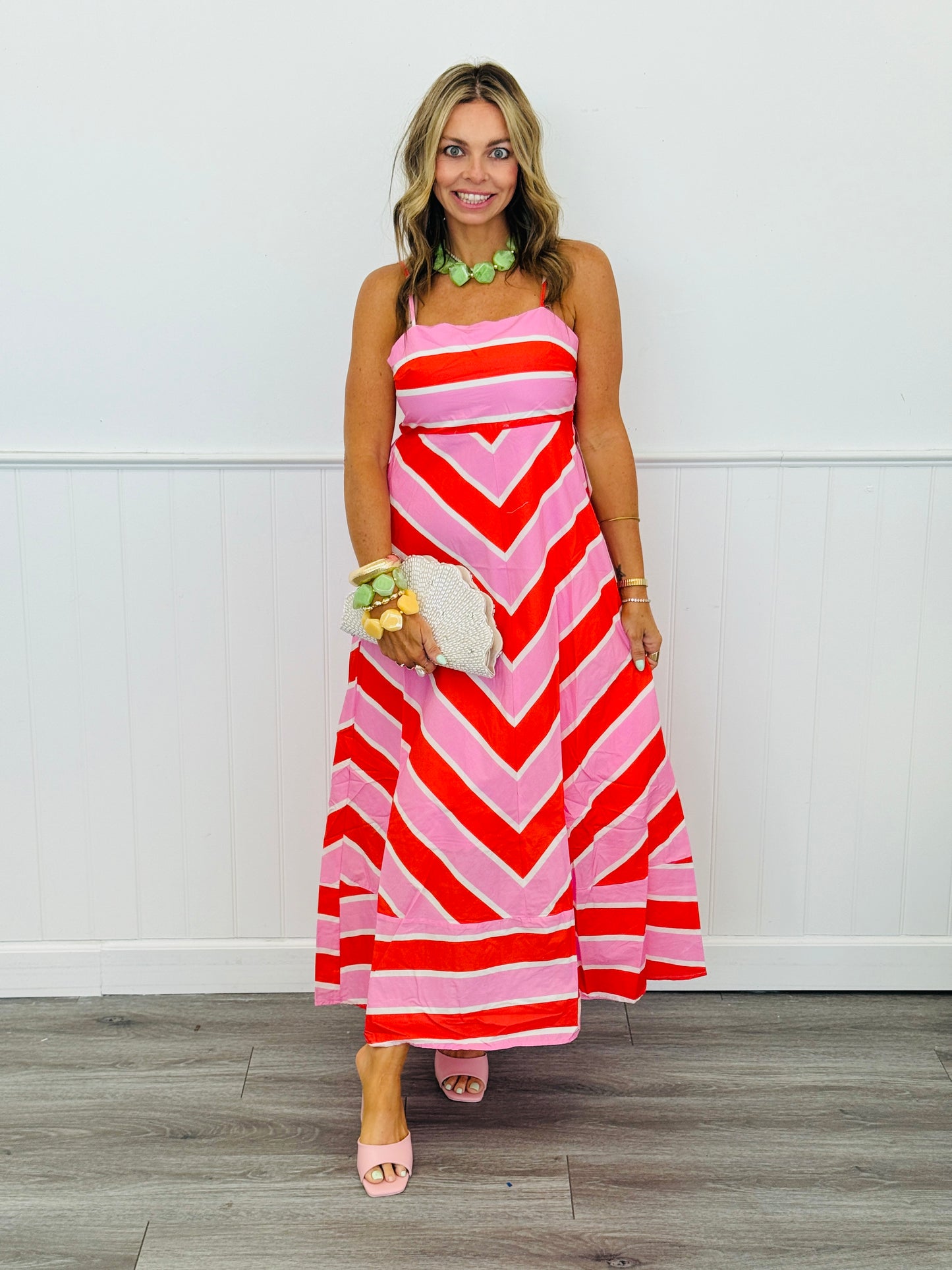 Orange/Pink Chevron Stripe Midi Dress (Reg.)