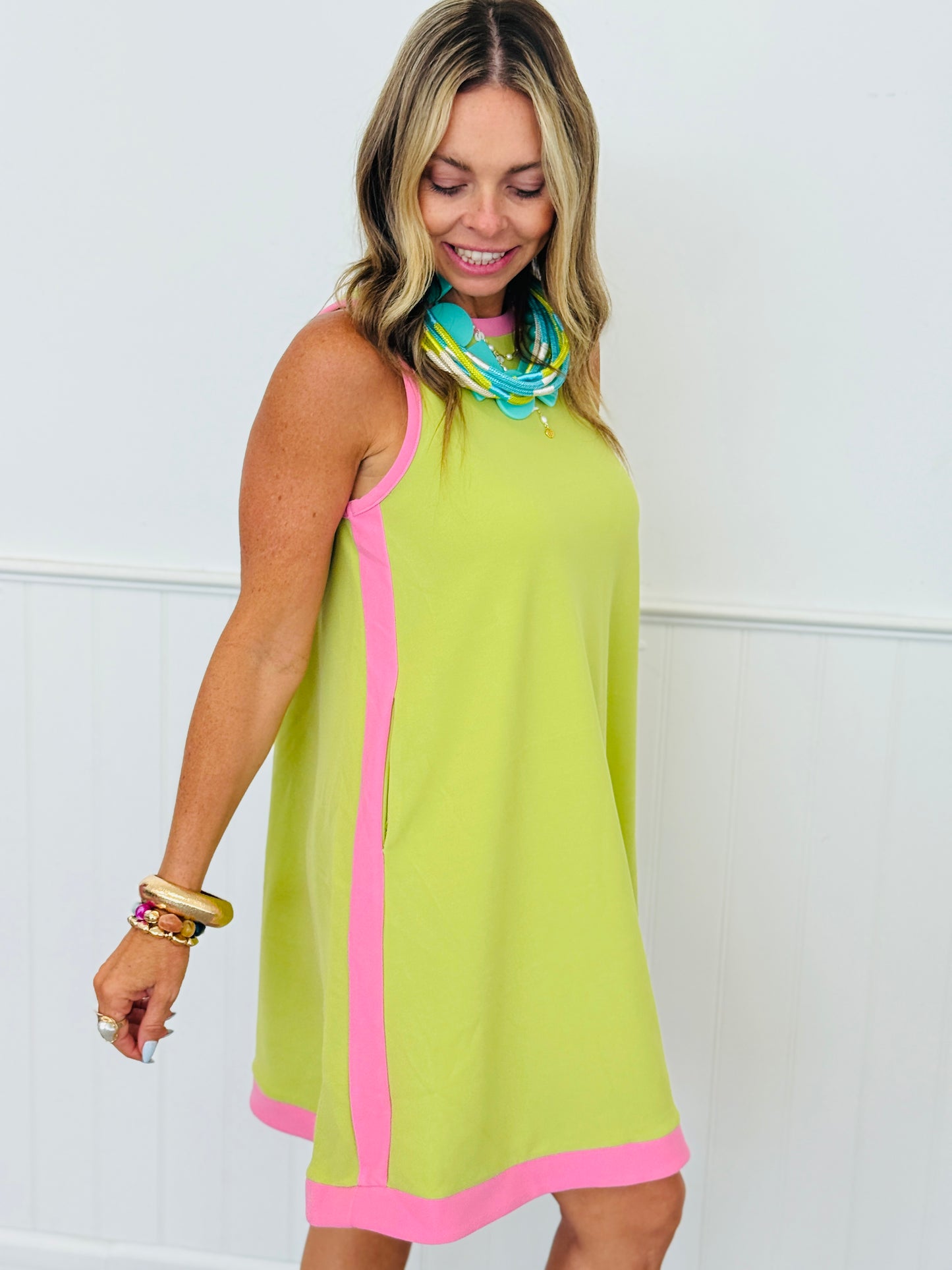 Lime Contrast Band  Mini Dress (Reg.)
