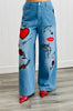 Washed Denim Multi Embroidered Pants (Reg. and Plus)