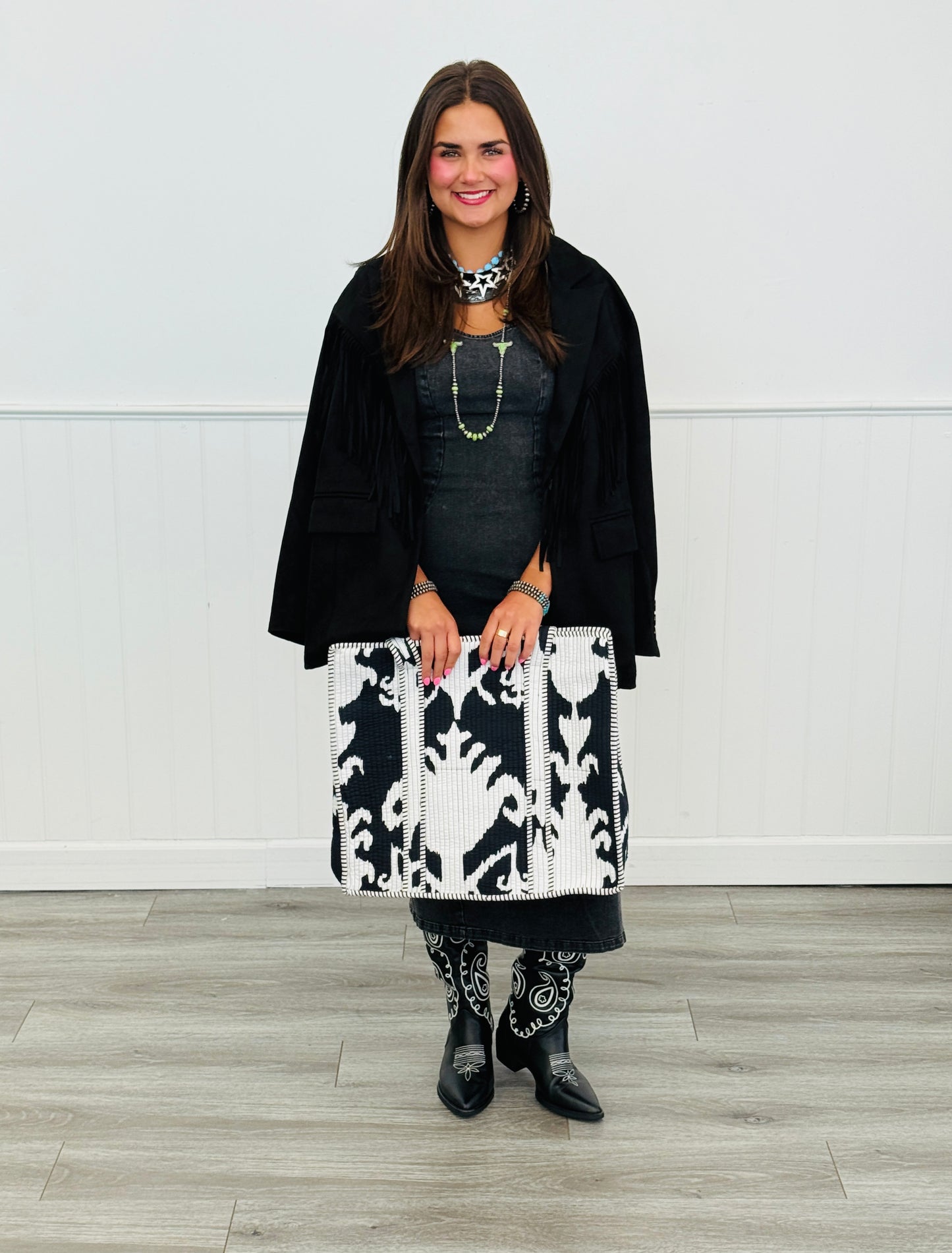 Black Denim Back Zip Midi Dress (Reg & Plus)