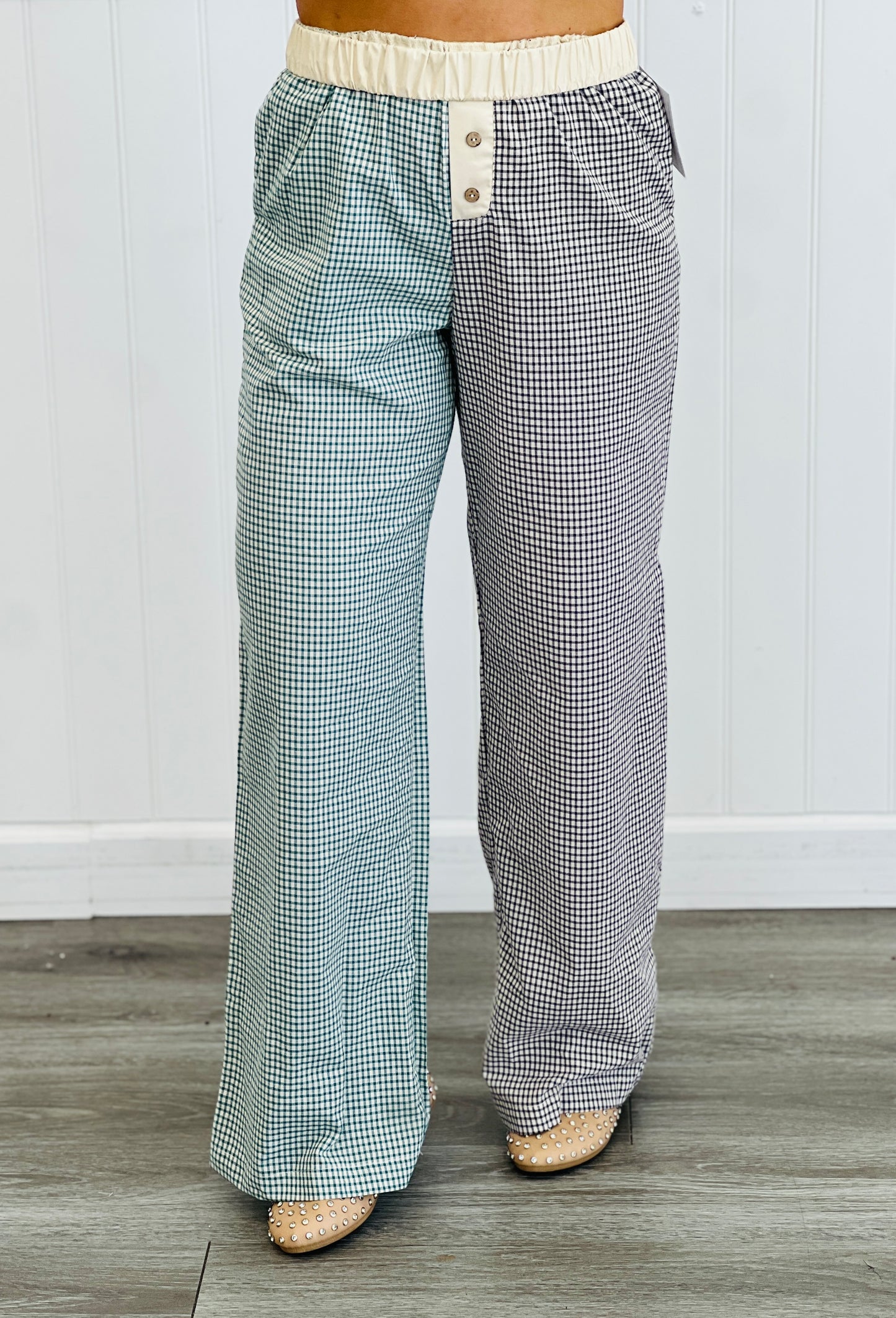 Gingham Print Colorblock Pants (Reg.) - 2 Colors