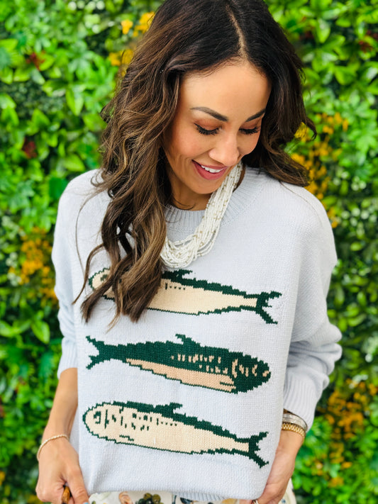 Baby Blue Sardines Graphic Sweater Top (Reg.)
