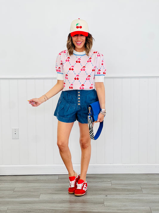 Cherry Argyle Sweater Top (Reg & Plus)