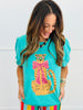 Mint Glitter Print Cheetah Puff Sleeve Top (Reg. and Plus)