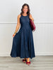 Denim Panel Flare Midi Dress (Reg & Plus)