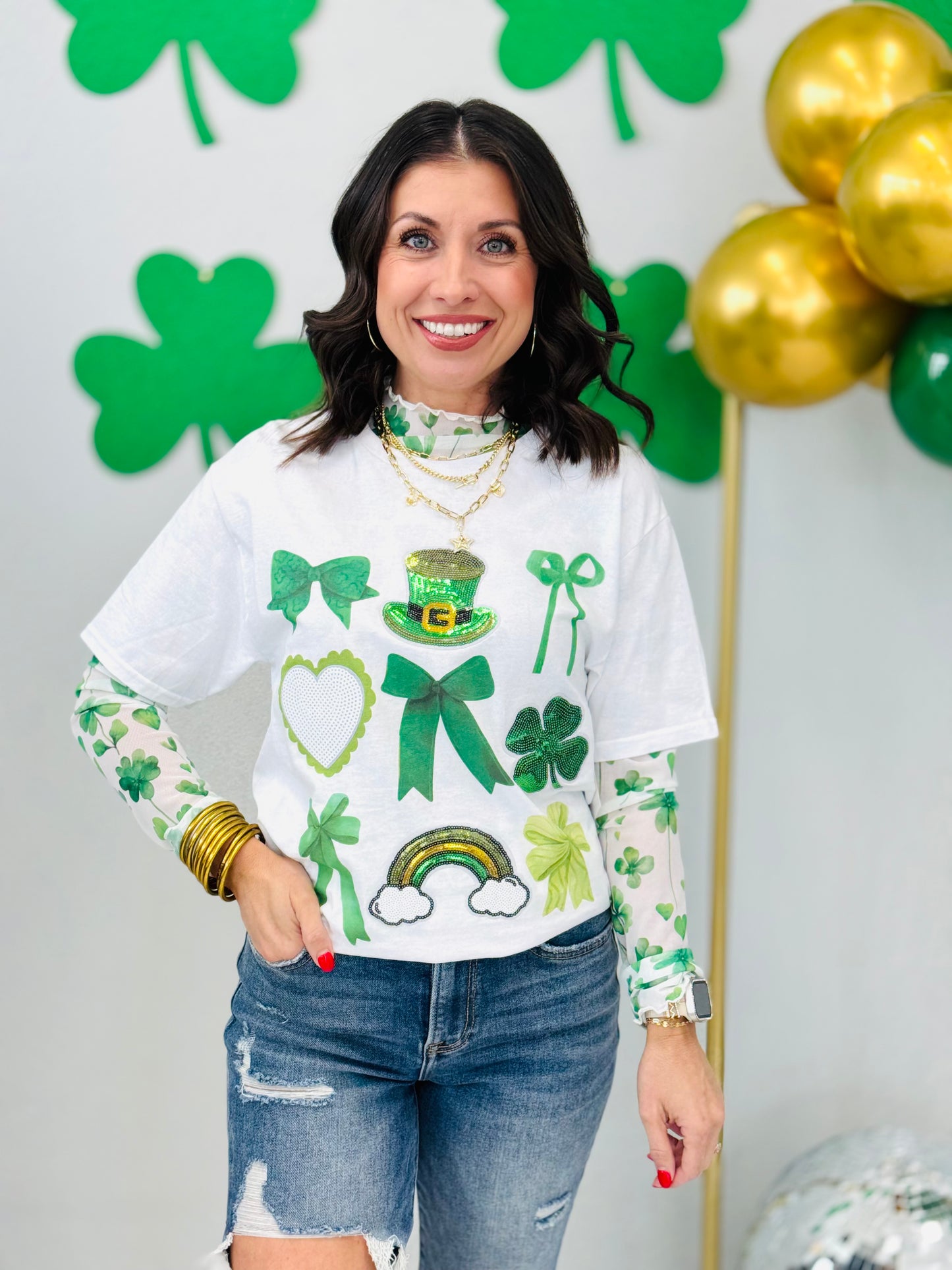 St Patrick's Day Sequin Bows Tee (Reg. and Plus)