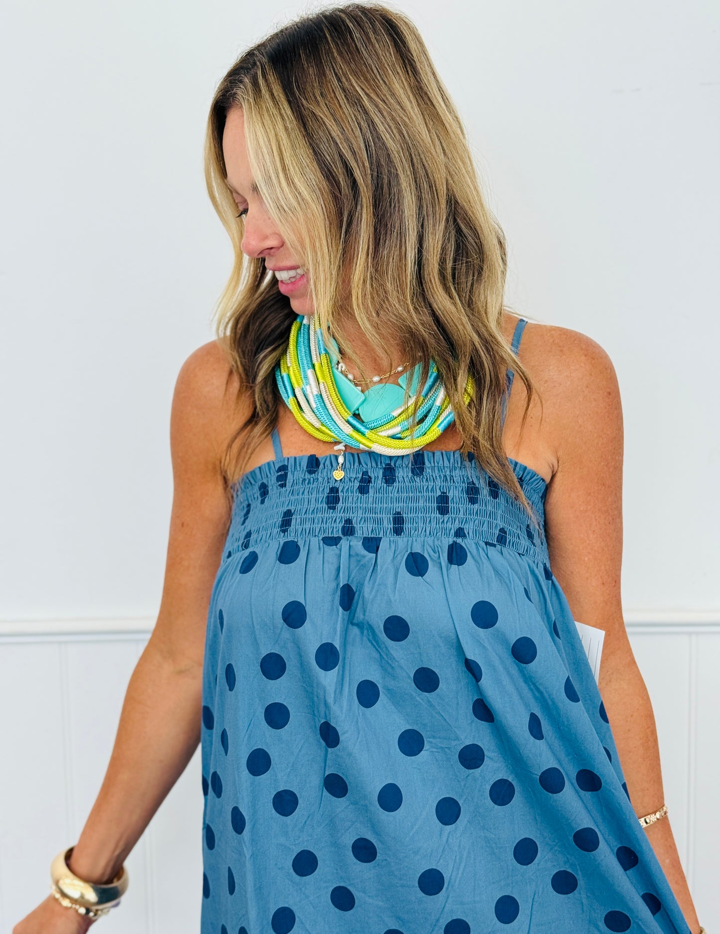 Dusty Blue Polka Dot Maxi Dress (Reg.)