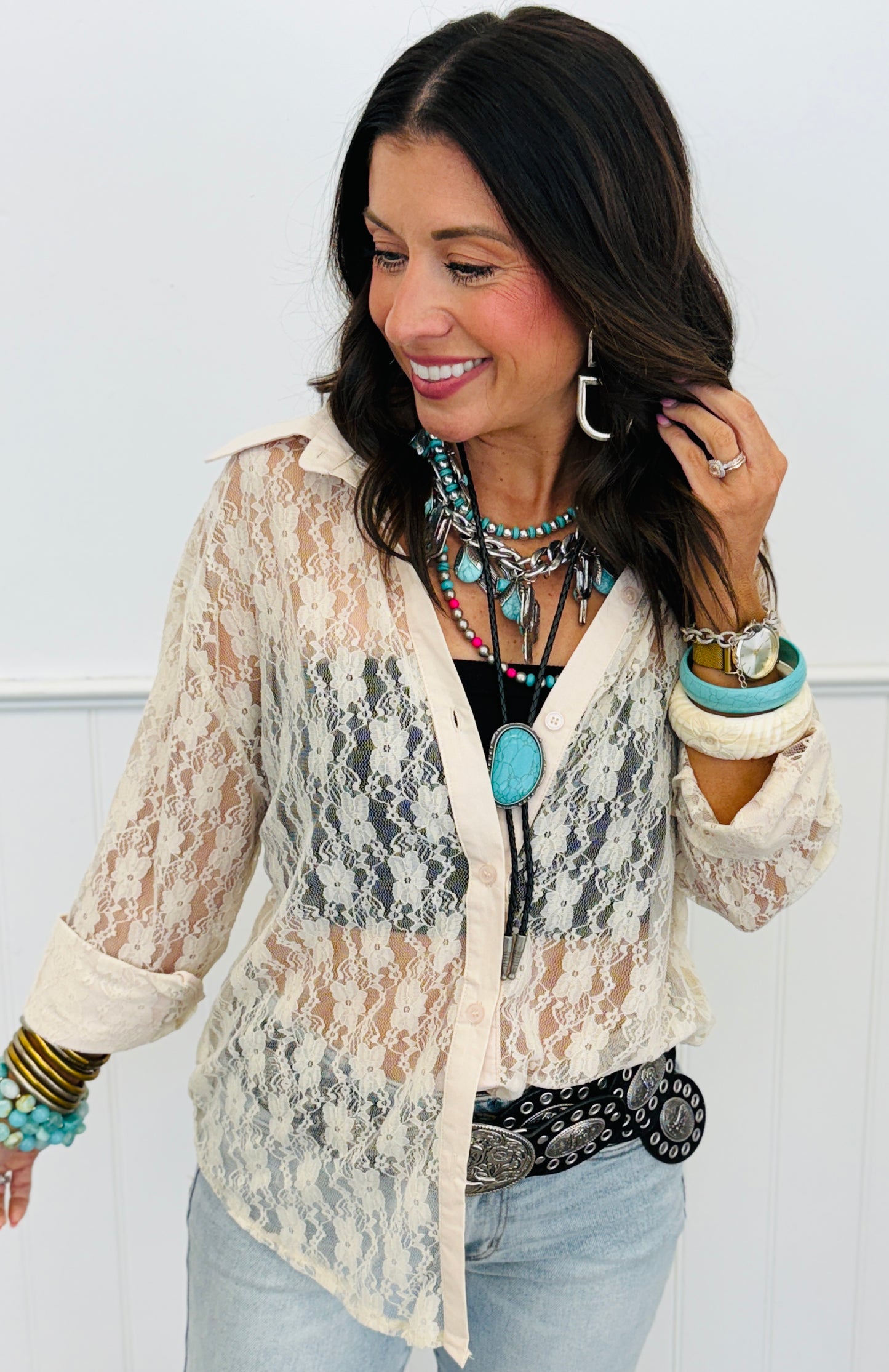 Ivory Lace Kathryn Button-Up Blouse (Reg. and Plus)