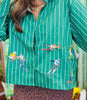 Queen Of Sparkles Green Striped Football Player Button Up Top (Reg. and Plus)