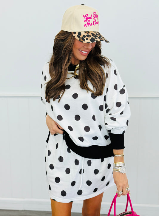 Black/White Polka Dot Printed Terry Skort Set (Reg. and Plus)