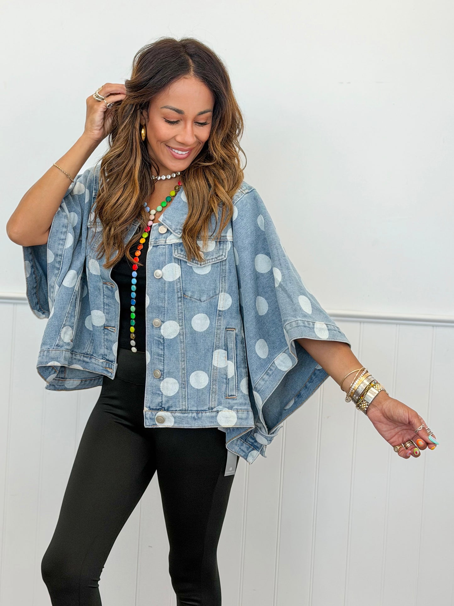 Denim Polka Dot Cape Jacket (Reg.)