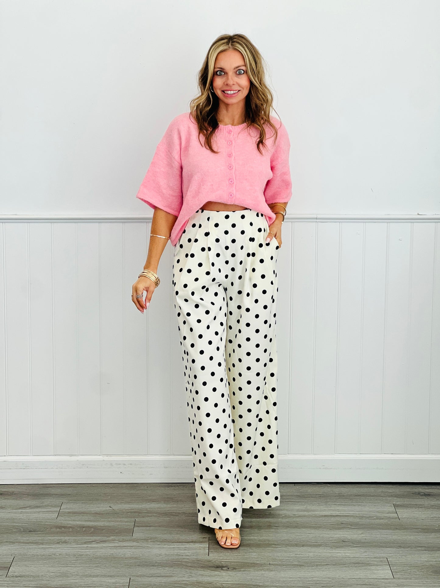 Pleated High Waist Polka Dot Pants (Reg.)-2 Colors