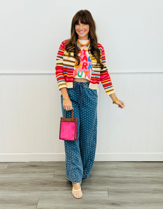 Light Denim Polka Dot Drawstring Pants (Reg & Plus)