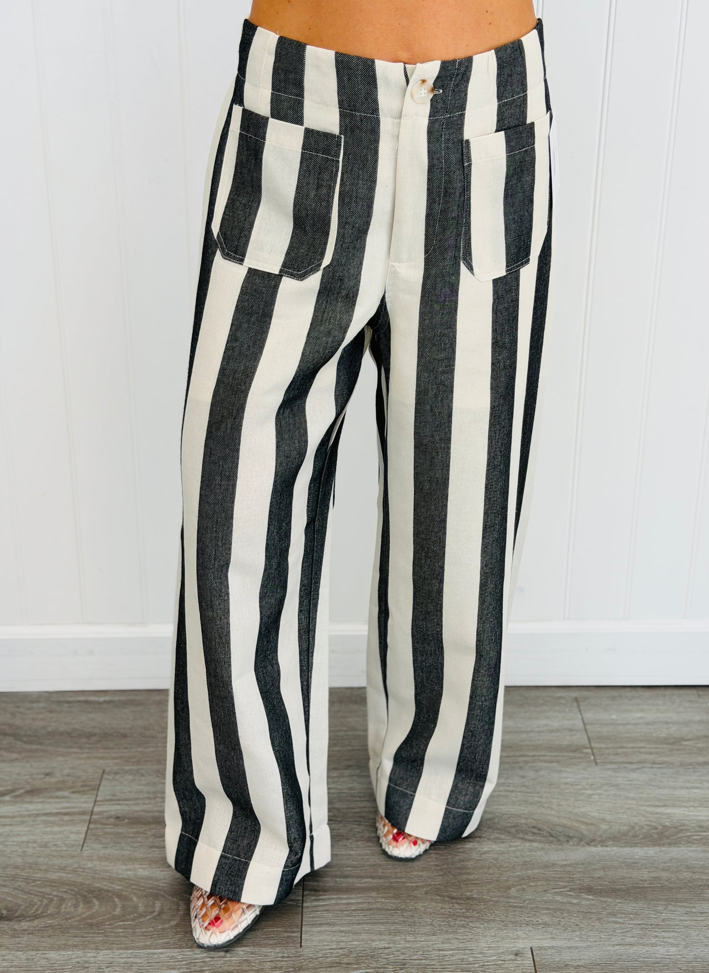 Black Bold Striped Wide Leg Pants (Reg.)