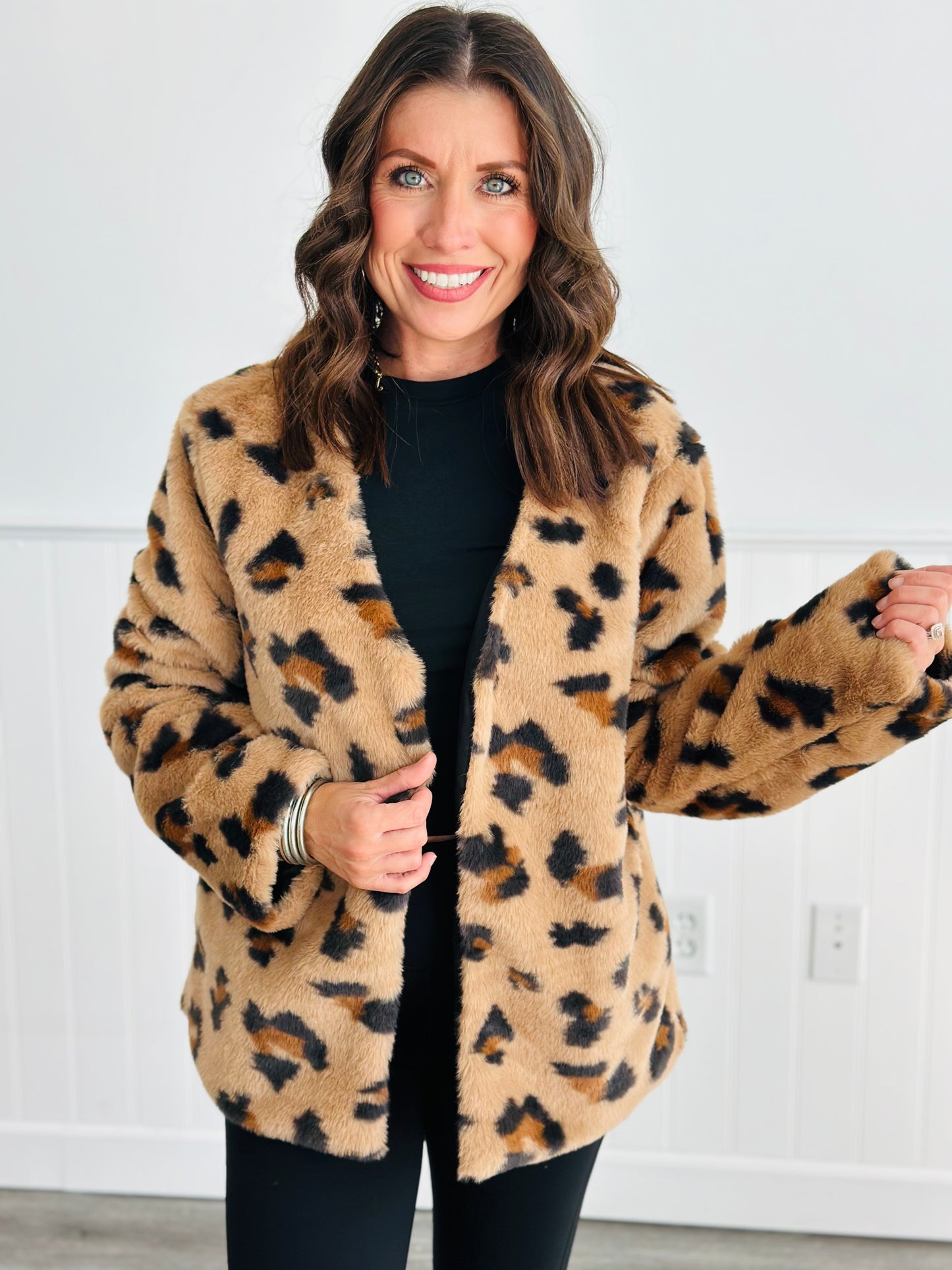 Brown Leopard Faux Fur Jacket (Reg)