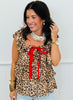 Leopard Bow Tie Ruffle Square Neck Top (Reg.)