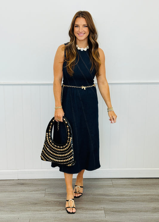 Dark Denim Side Slit Midi Dress (Reg.)