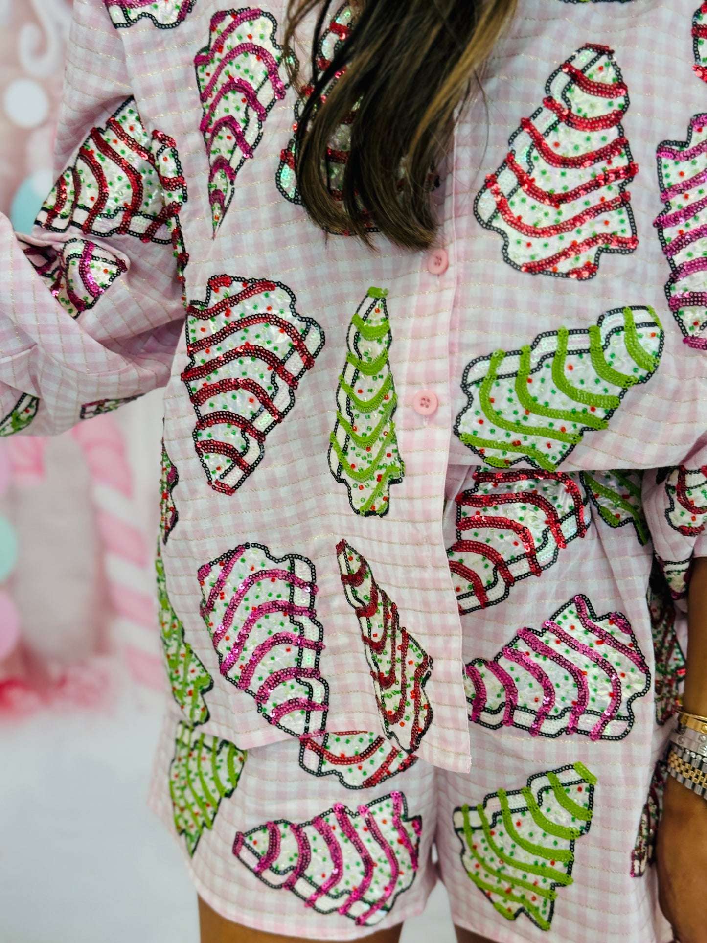 Queen Of Sparkles Pink Gingham Christmas Tree Cookies Top (Reg. & Plus)