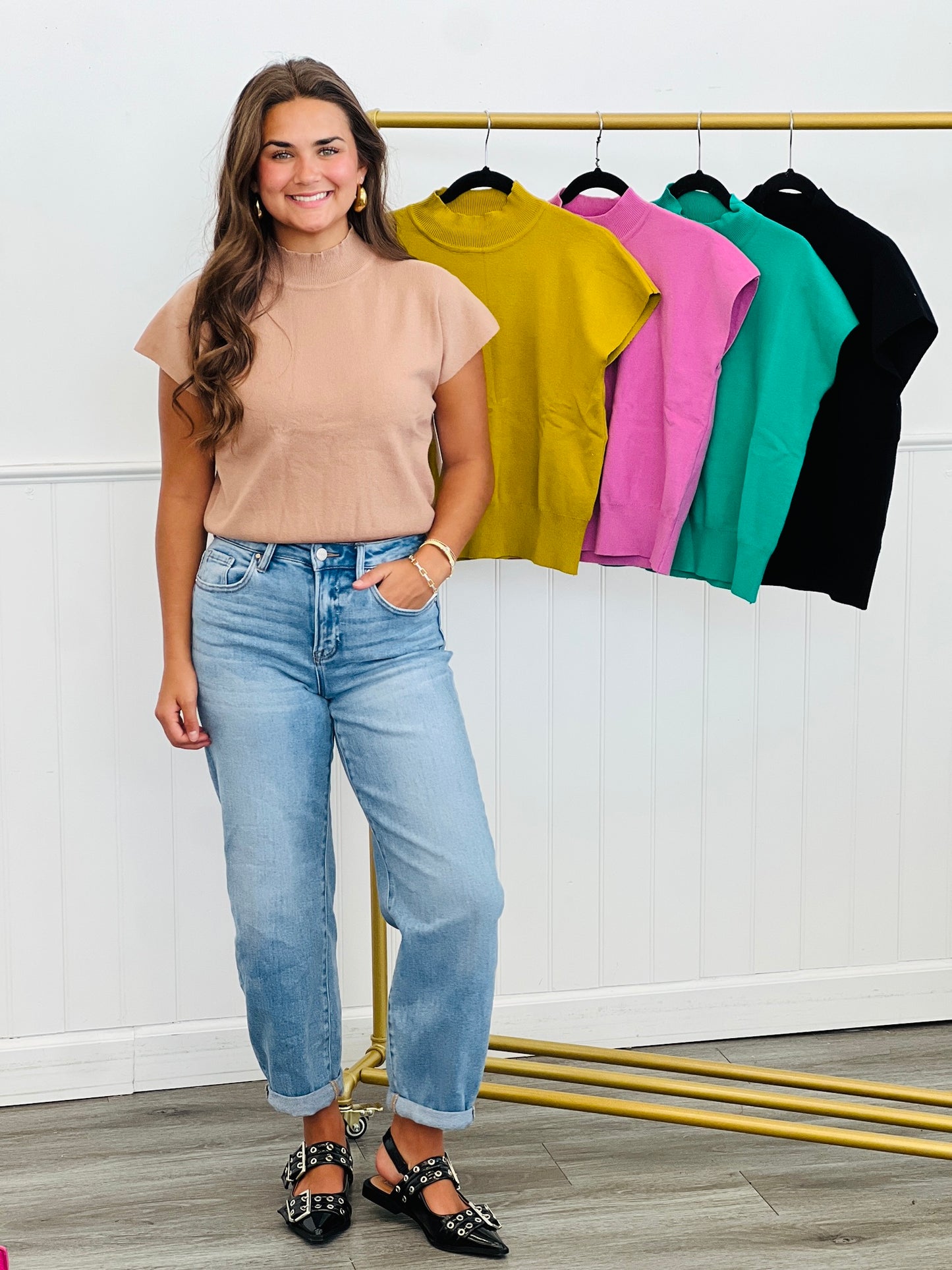 Mock Neck Short Sleeve Top (Reg. and Plus) - 5 Colors