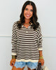 Cream Striped Collar Sweater Top (Reg.)