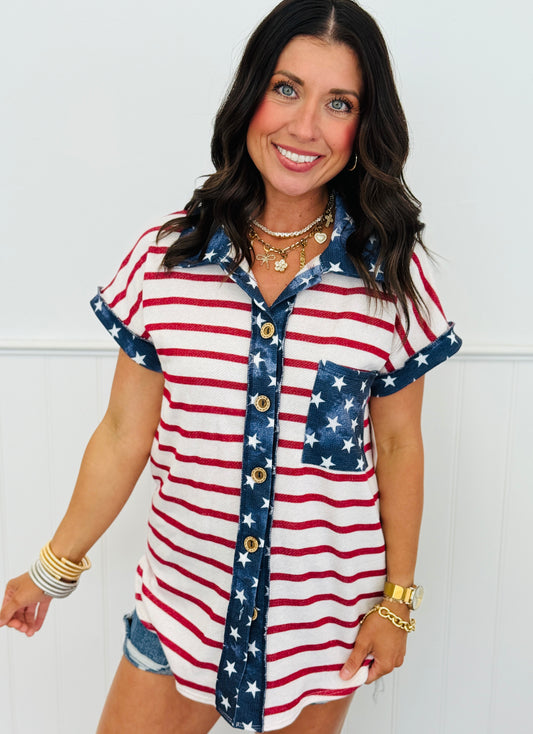 Off White/Red Stars & Stripes Top (Reg & Plus)