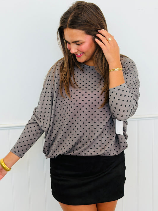 Grey Polka Dot Pullover Top (Reg & Plus)