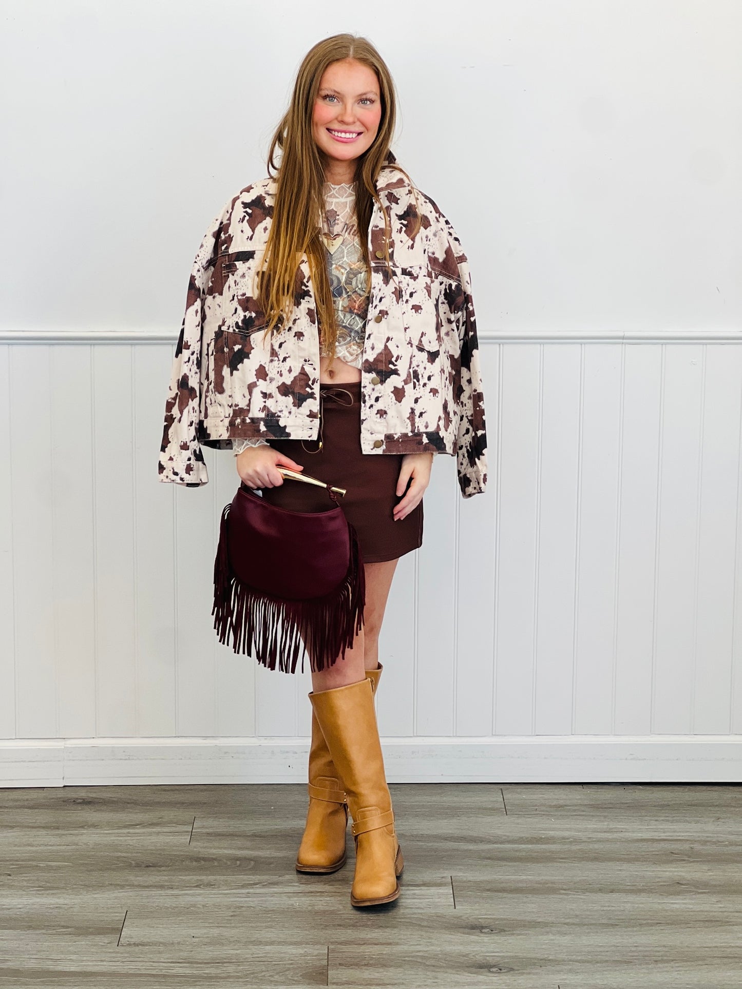 Brown Multi Cow Print Back Pleat Jacket (Reg.)