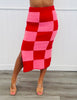 Red/Pink Checkered Knit Pencil Midi Skirt (Reg. and Plus)