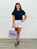 Pale Grey Pleated Elastic Waist Shorts (Reg)
