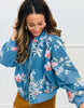 Light Denim Floral Beaded Sequin Zip Up Jacket (Reg.)