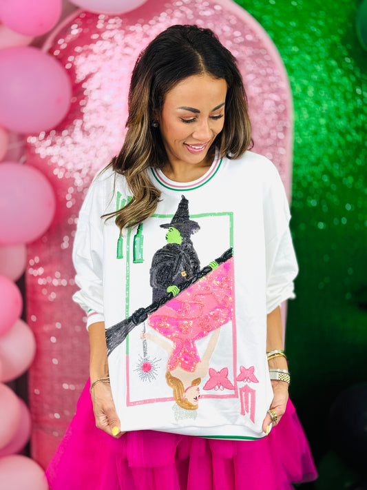 Queen Of Sparkles Licensed Elphaba & Glinda Card Sweatshirt (Reg. and Plus)