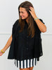 Black Shirred Cap Sleeve Cotton Blouse (Reg & Plus)