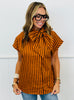 Brown Stripe Tie Bow Neck Blouse (Reg.)